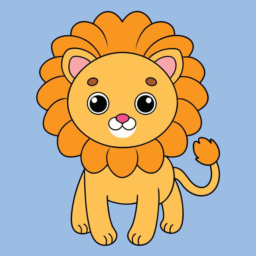 Cute Lion Illustration - Cartoon, Clipart, and Line Art Design, Charming lion illustration, ideal for digital and print design projects vector