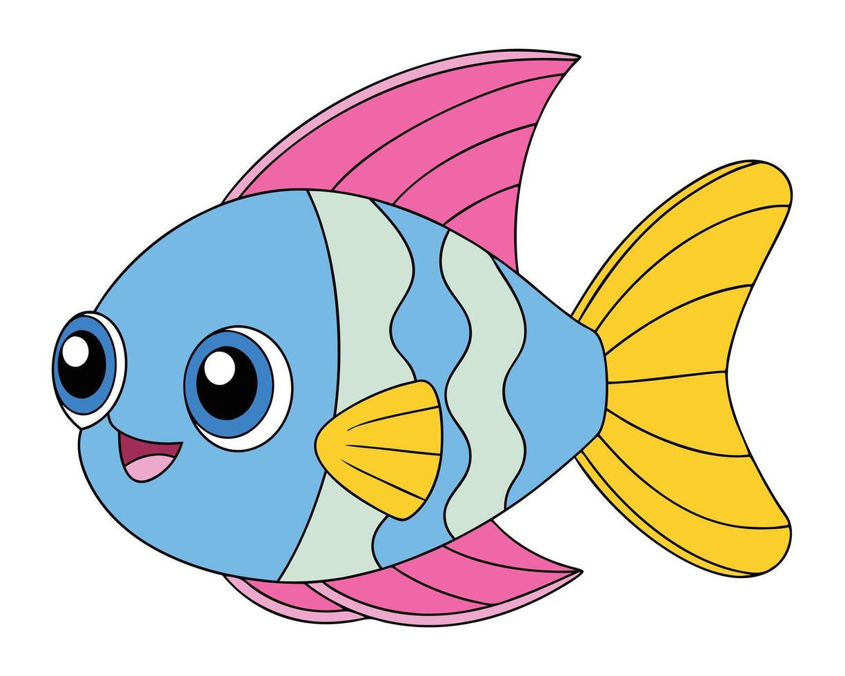 Cute Angelfish Illustration - Cartoons, Clipart, and Line Art Design for Microstock, Adorable angelfish illustration, perfect for cartoons, clipart, and line art designs. vector