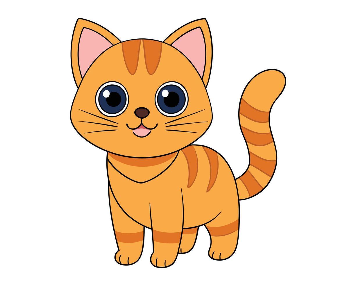 Cute Cat Illustration with White Background - Cartoons, Clipart, Line Art Design, Cute cat illustration on a white background, ideal for cartoons, clipart, and line art designs vector