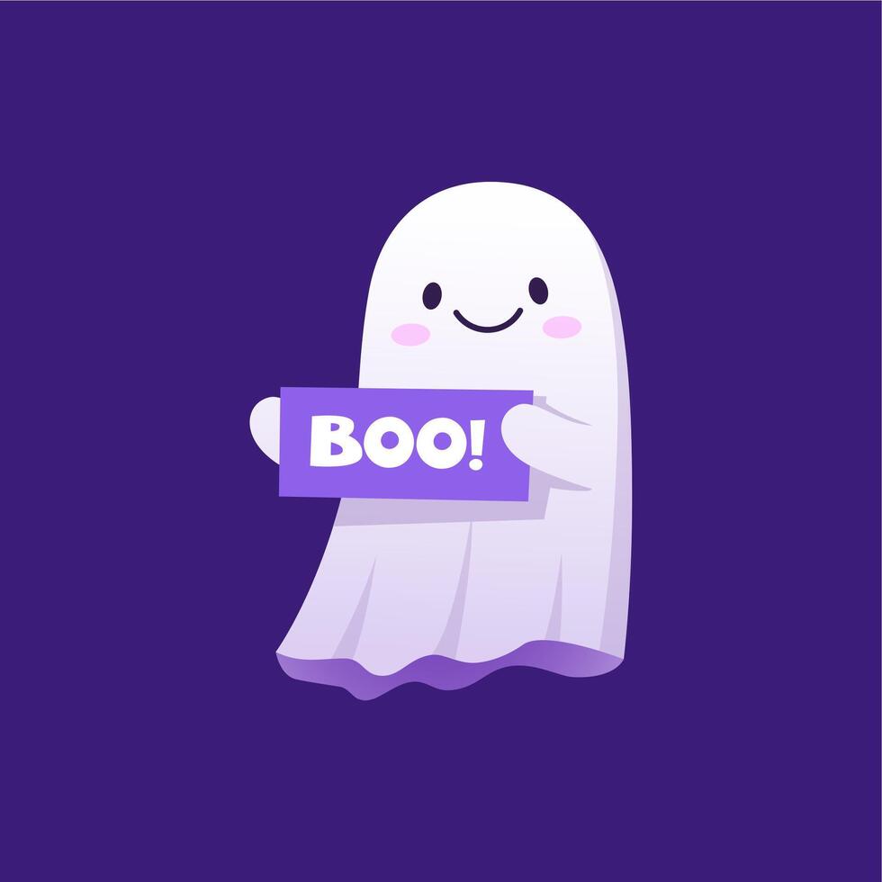 Halloween kawaii ghost character hold boo banner vector