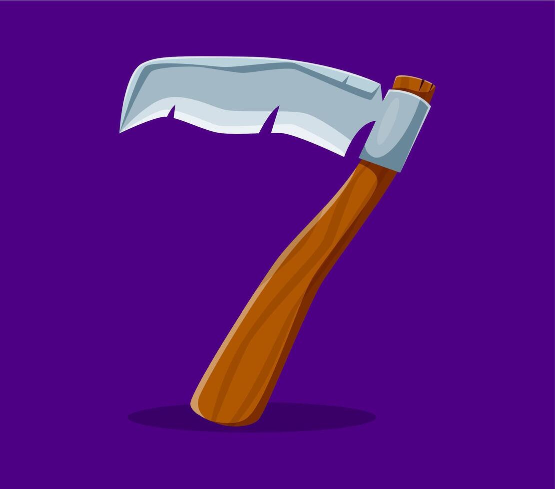 Halloween font, number 7 Seven as death scythe vector