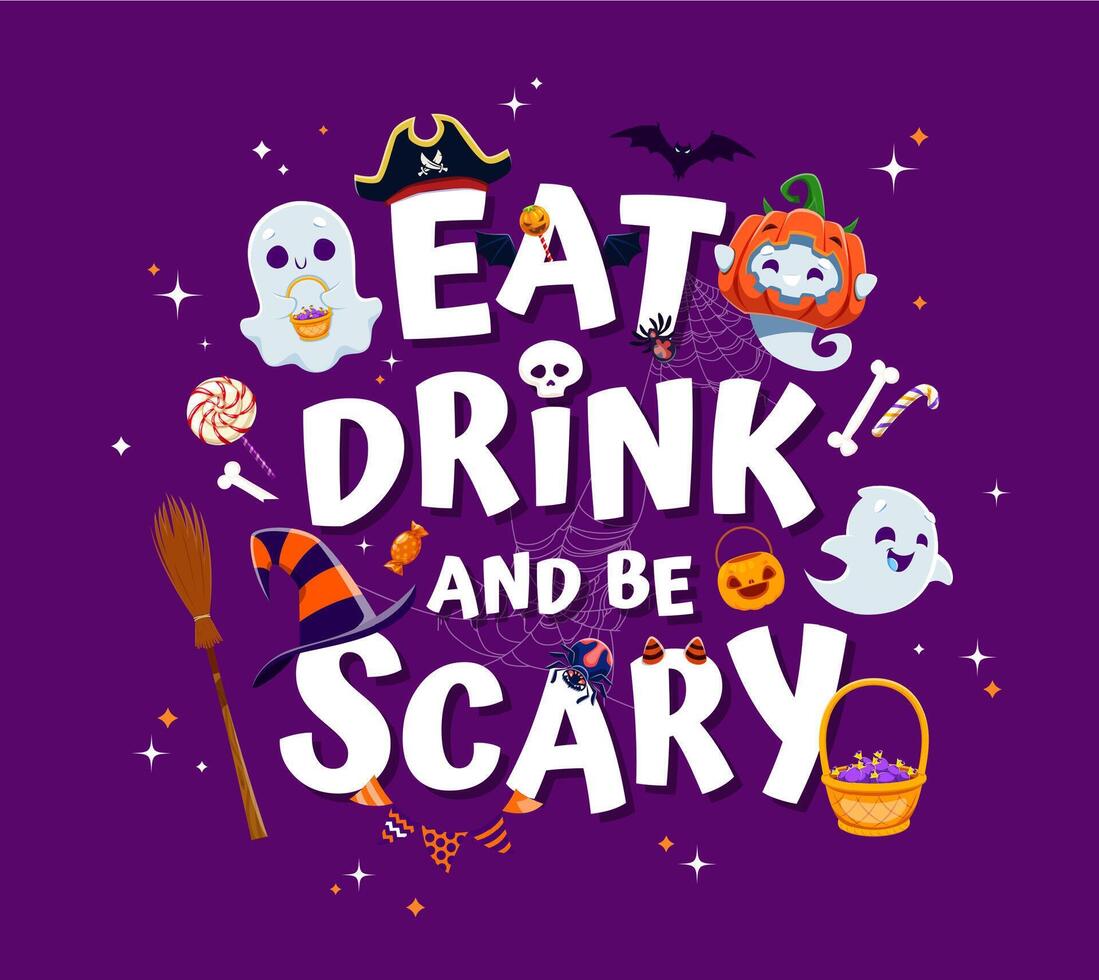 Halloween banner with kawaii ghosts and sweets vector