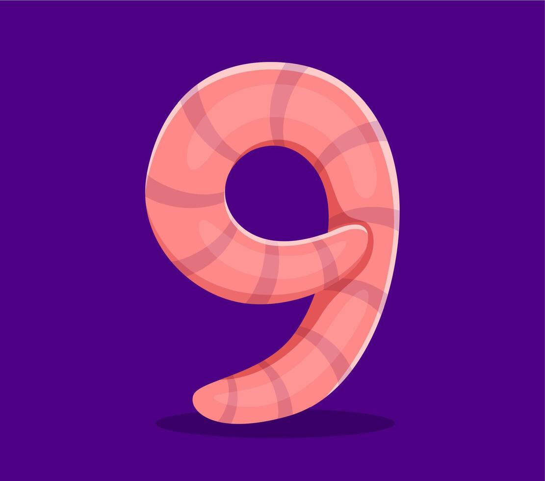 Halloween font, number 9 Nine as earthworm monster vector