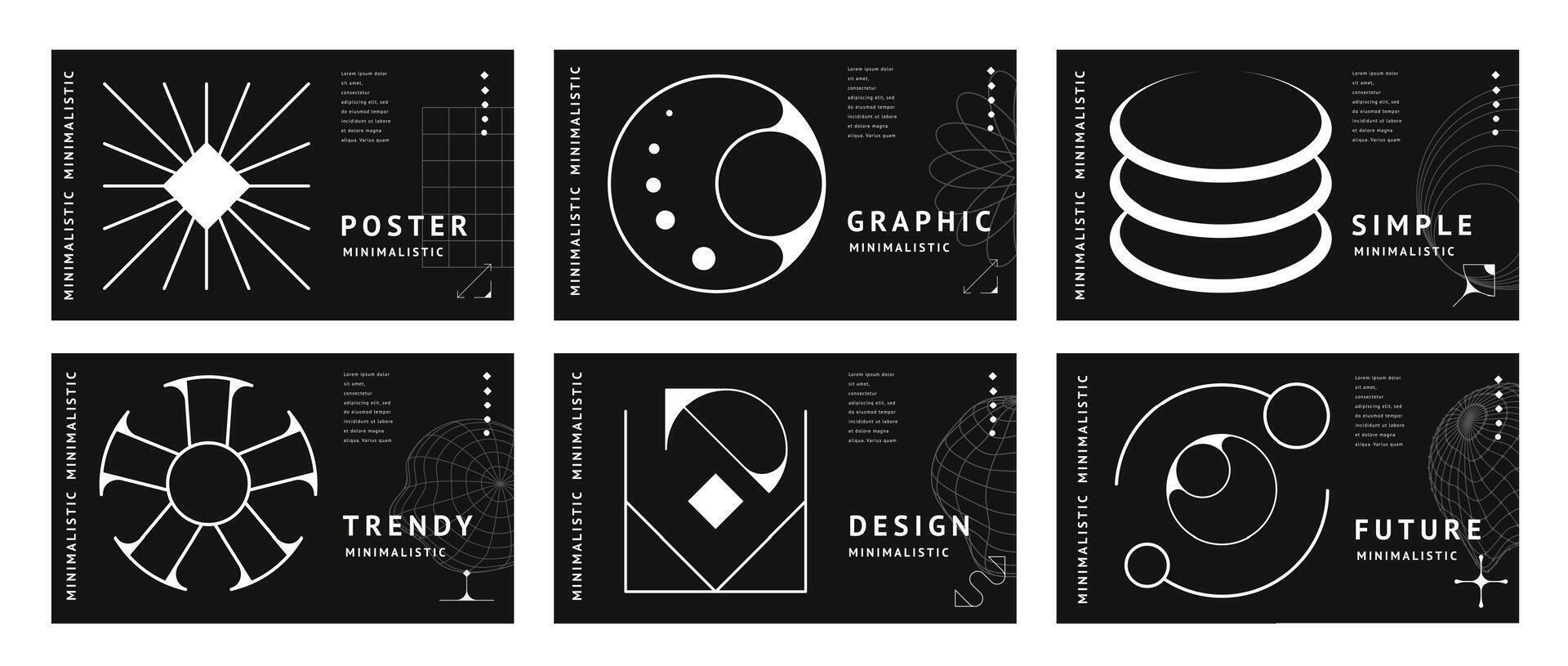 Horizontal brutal y2k posters, geometric shapes vector