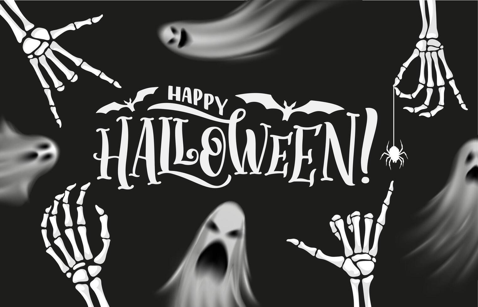 Halloween realistic ghosts and skeleton hands vector