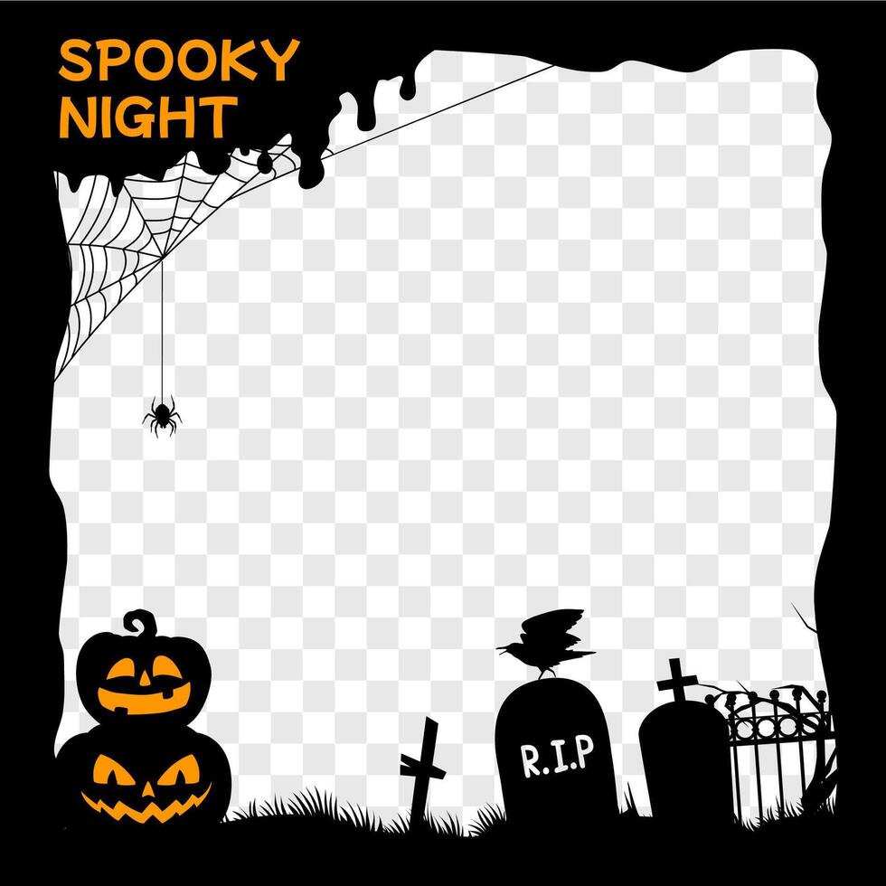 Halloween social media post black frame template vector