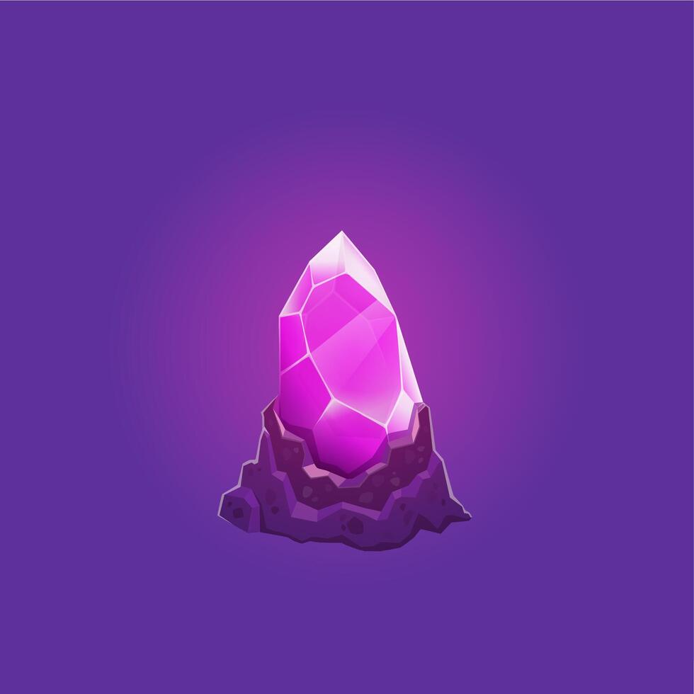 Cartoon magic crystal, isolated purple rock vector