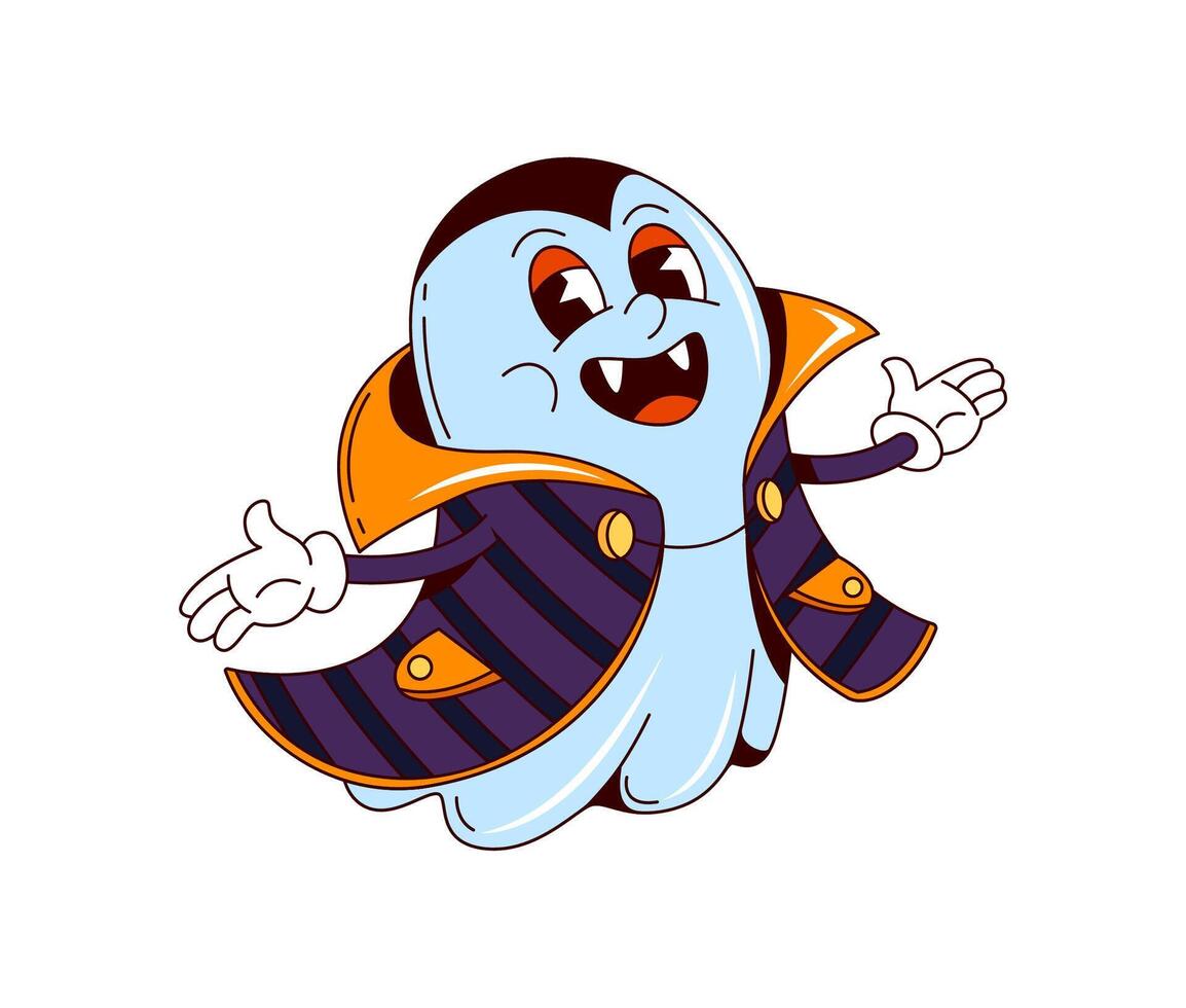 Cartoon groovy Halloween ghost vampire character vector
