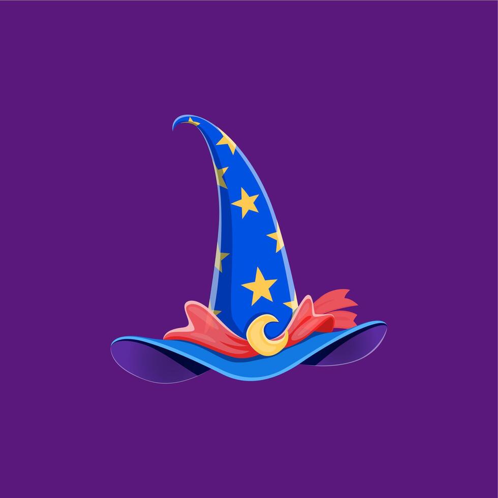 Cartoon Halloween witch hat with stars and moon vector