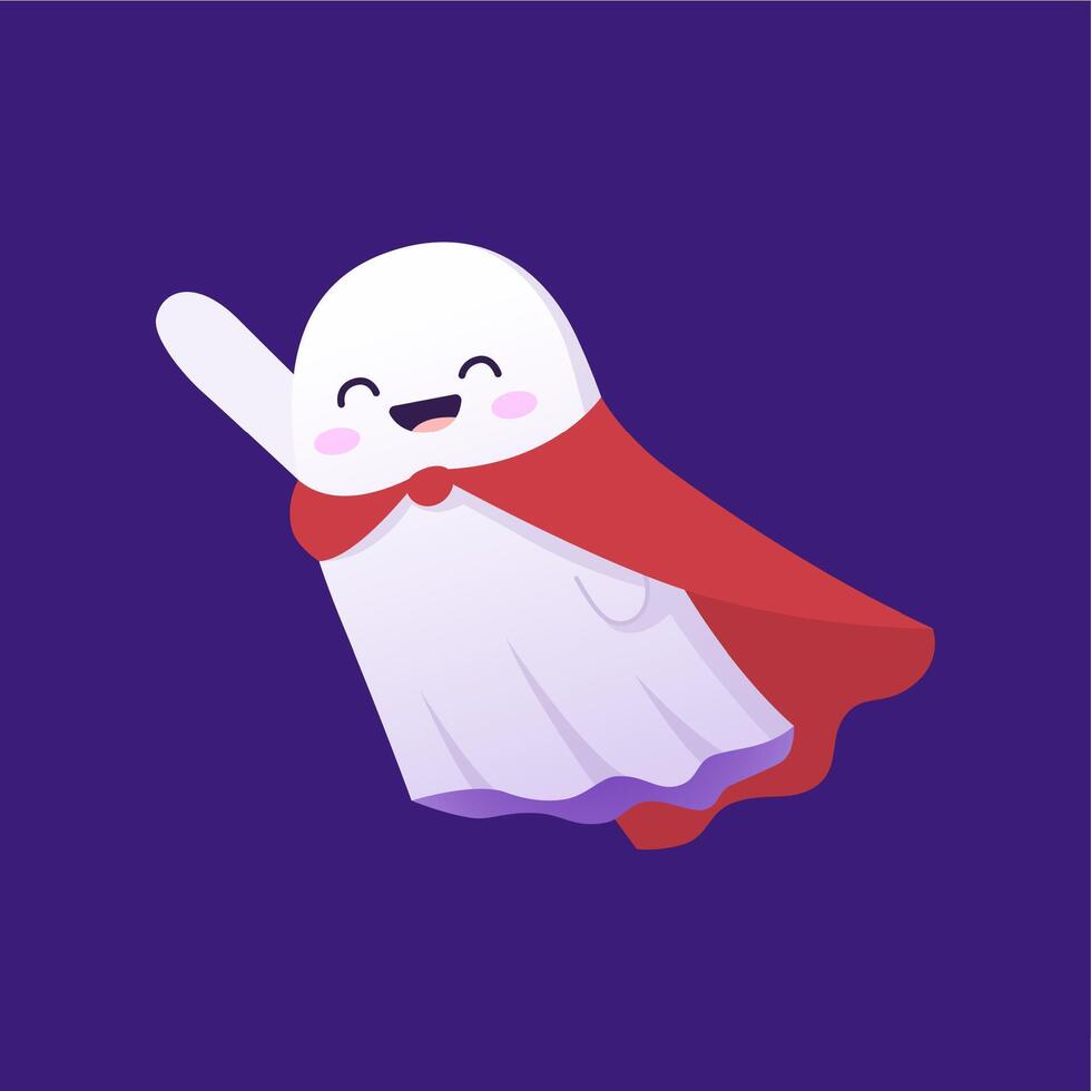 Halloween kawaii ghost character superhero, vector
