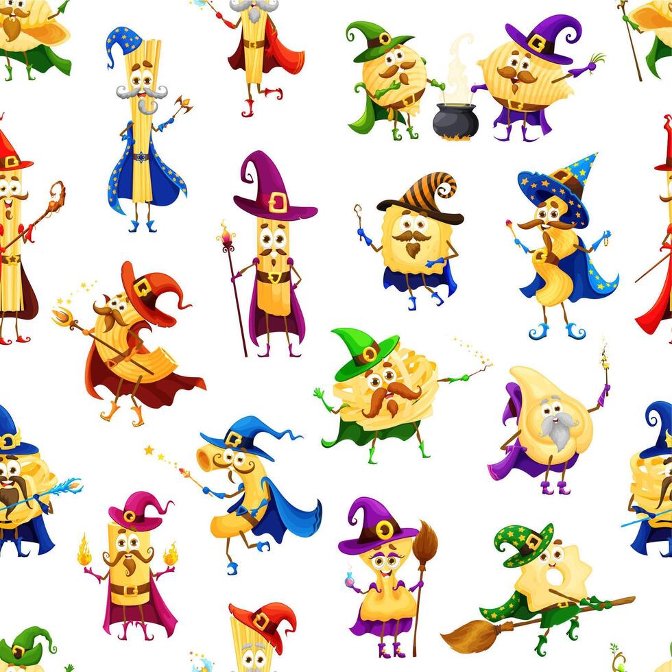 Cartoon Halloween pasta character seamless pattern vector