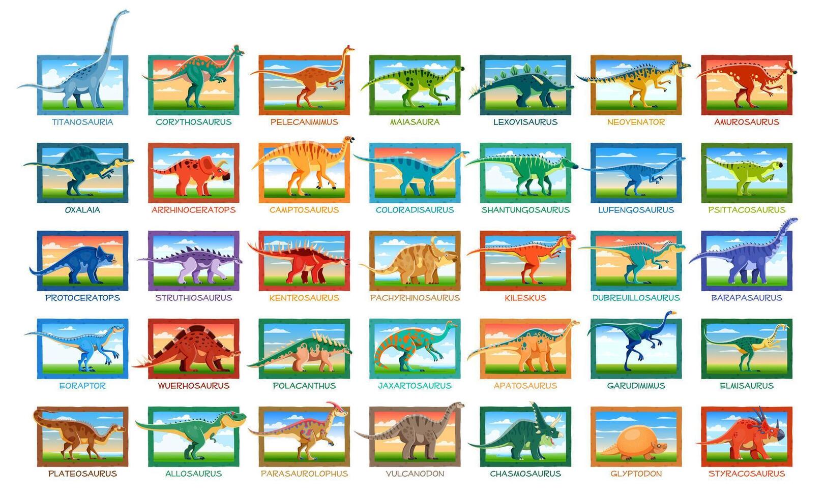 Prehistoric dinosaurs set, ancient reptiles vector