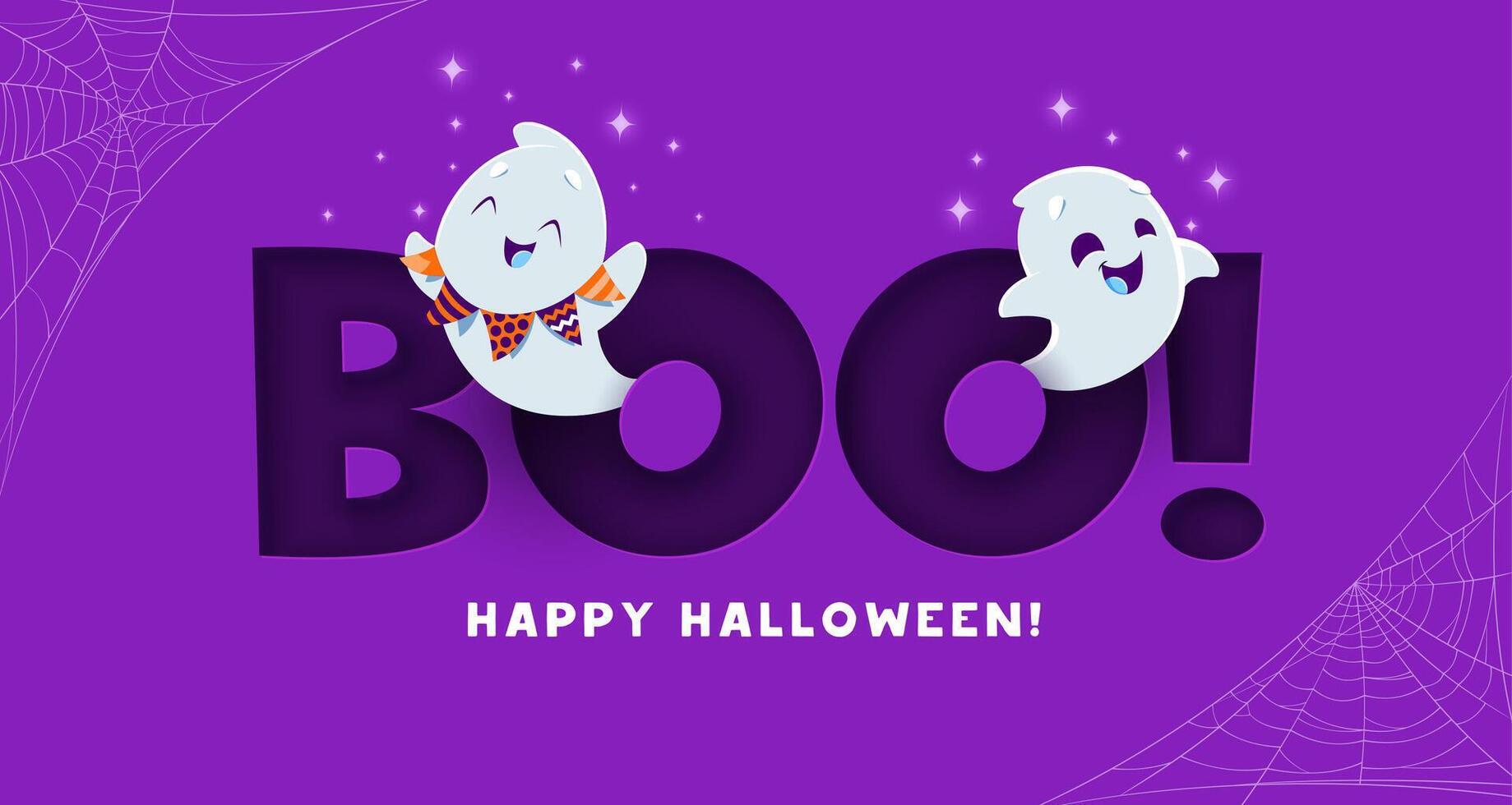 Halloween boo, funny kawaii ghost characters vector