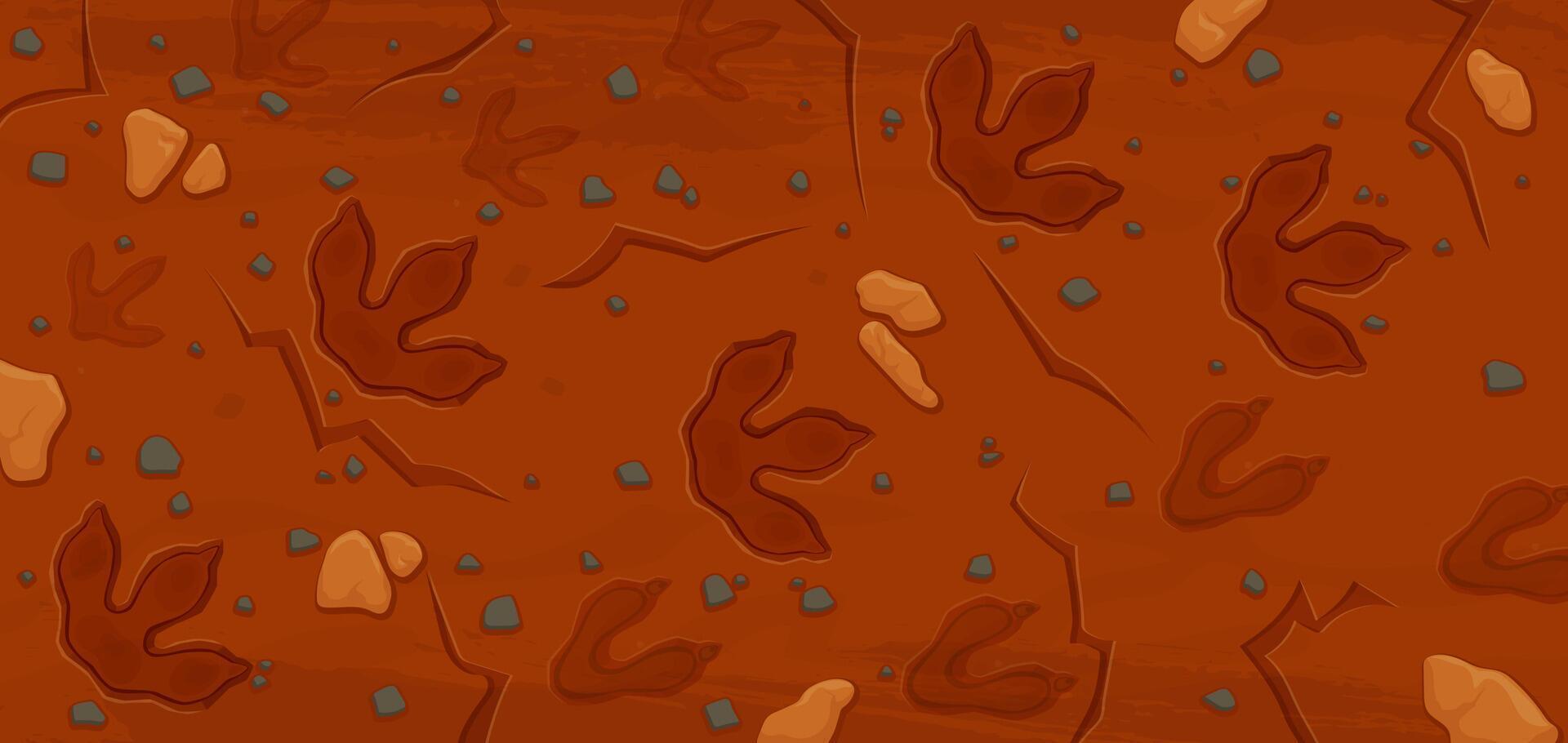 Prehistoric era dinosaur fossil footprints, vector