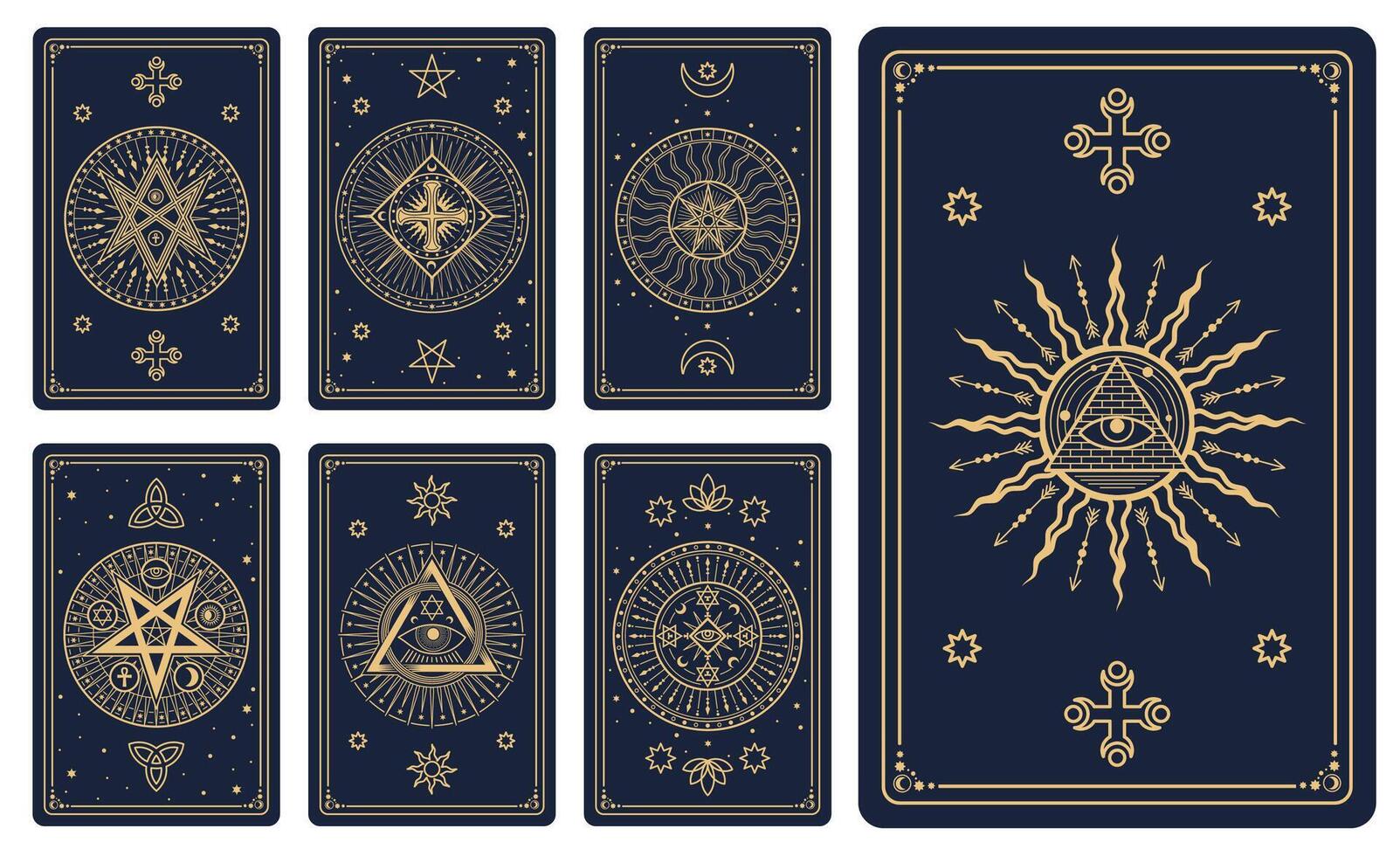 Magic tarot cards with astrological boho symbols vector