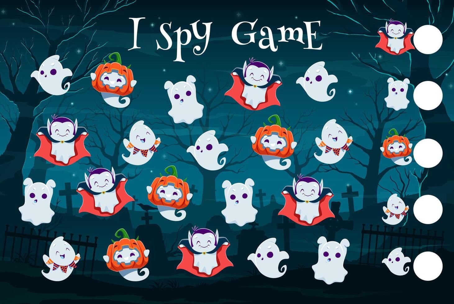 Halloween i spy game with kawaii ghost characters vector