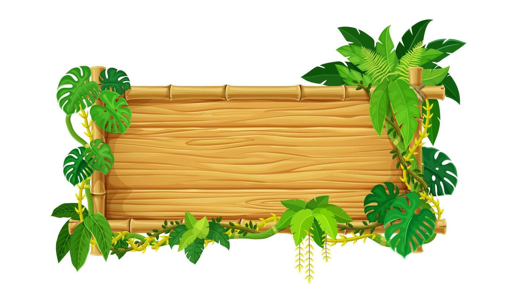 Bamboo tropical frame with jungle liana and leaves vector