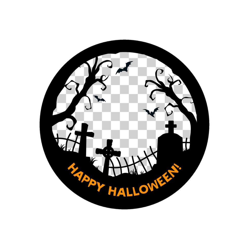 Halloween social media post frame with graveyard vector