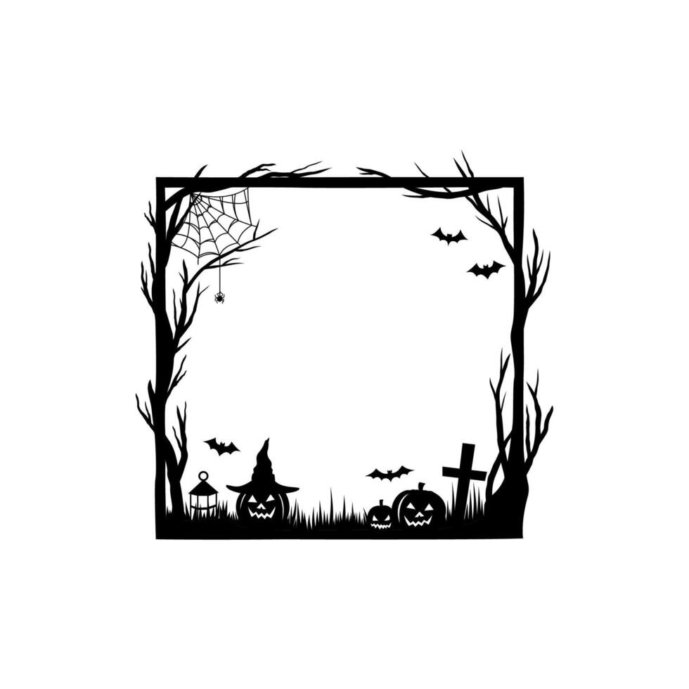 Halloween black frame with cobweb and pumpkins vector