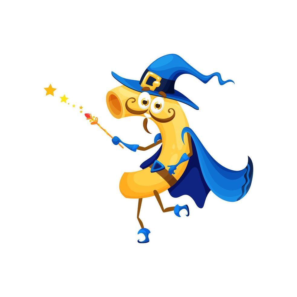 Cartoon Halloween macaroni italian pasta wizard vector
