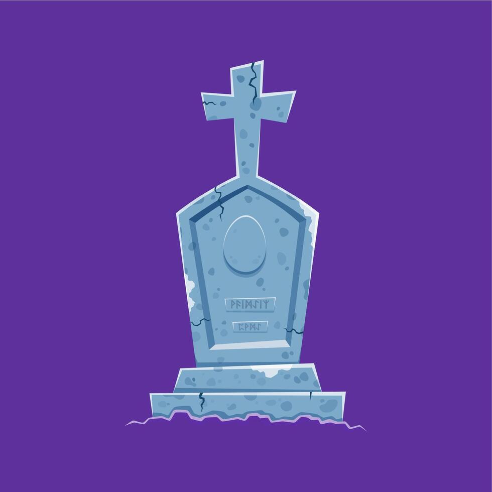 Cartoon gravestone with cross, tombstone, vector