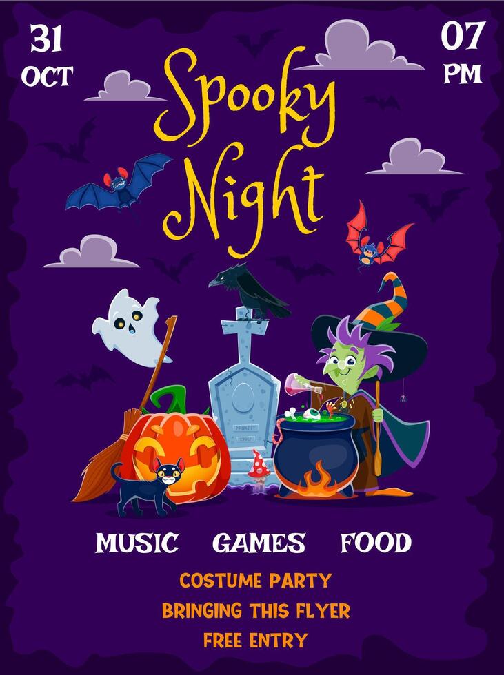 Halloween flyer with cartoon holiday characters vector