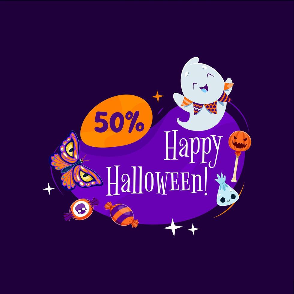 Halloween frame with kawaii ghost with garland vector