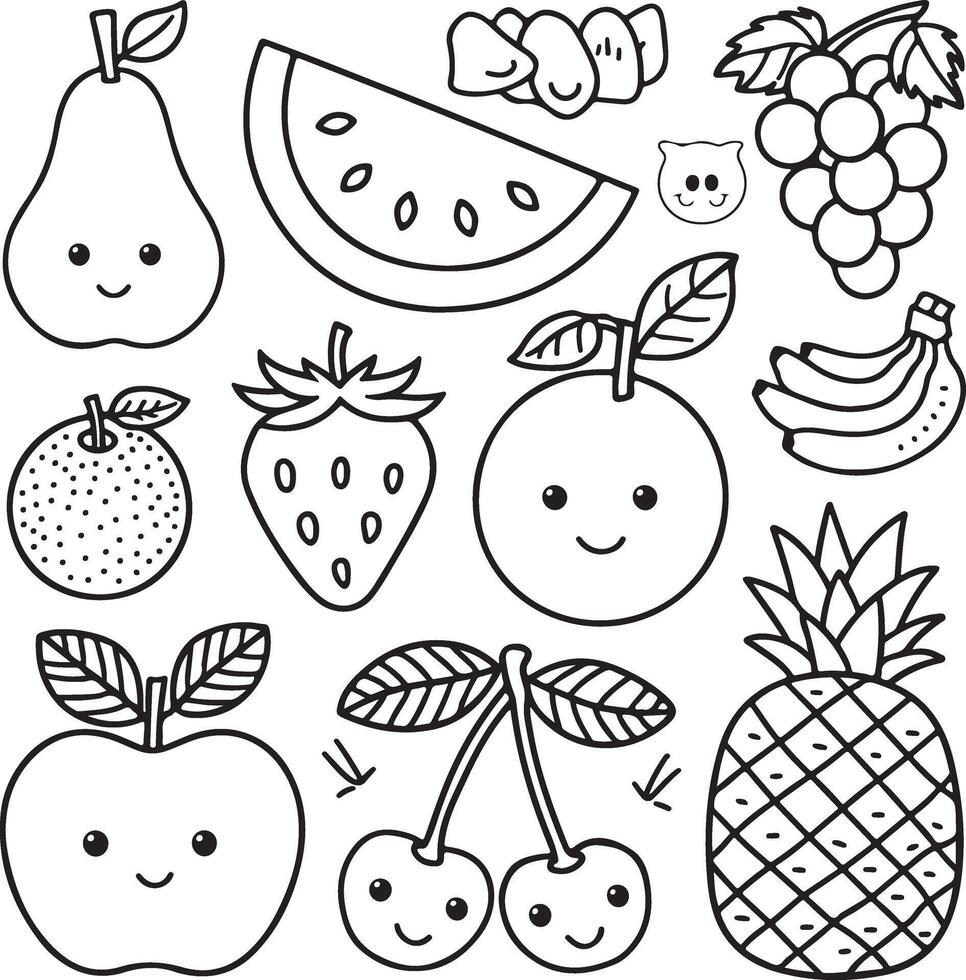 Fruits coloring page for kids colouring book page illustration vector