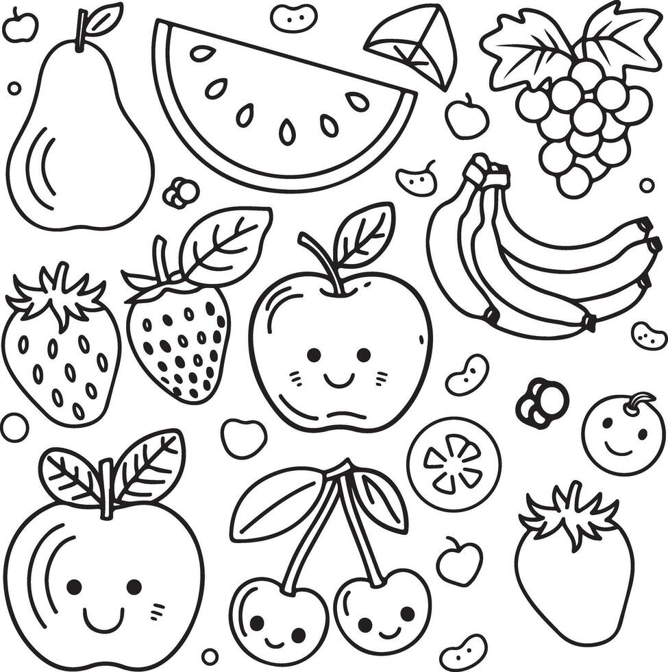 Fruits coloring page for kids colouring book page illustration vector