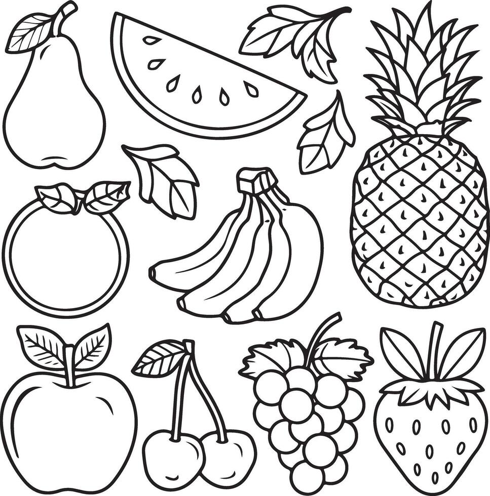 Fruits coloring page for kids colouring book page illustration vector