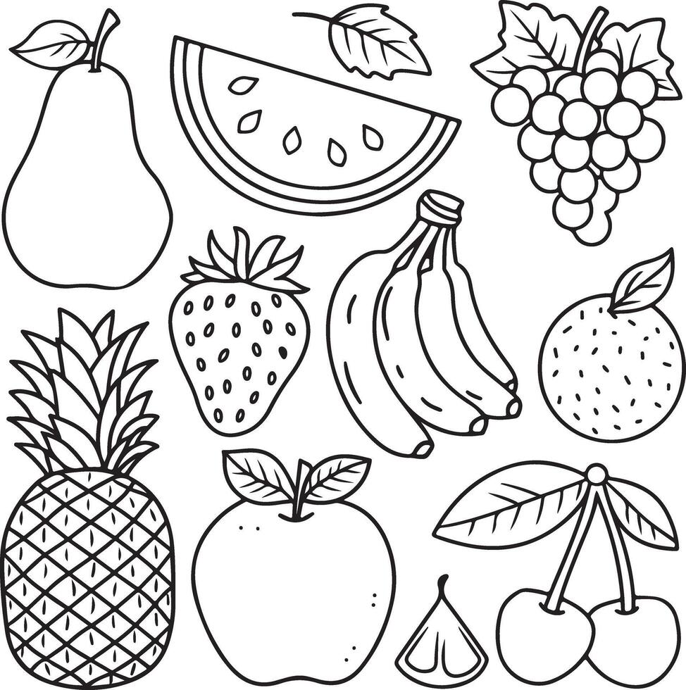 Fruits coloring page for kids colouring book page illustration vector