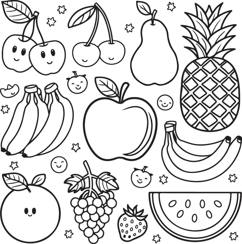 Fruits coloring page for kids colouring book page illustration vector