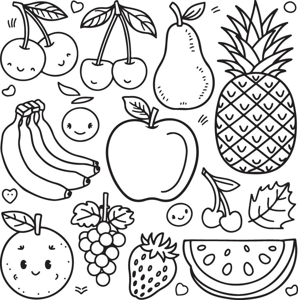 Fruits coloring page for kids colouring book page illustration vector