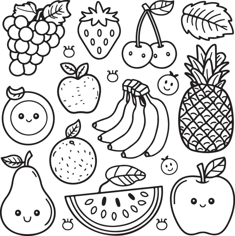 Fruits coloring page for kids colouring book page illustration vector