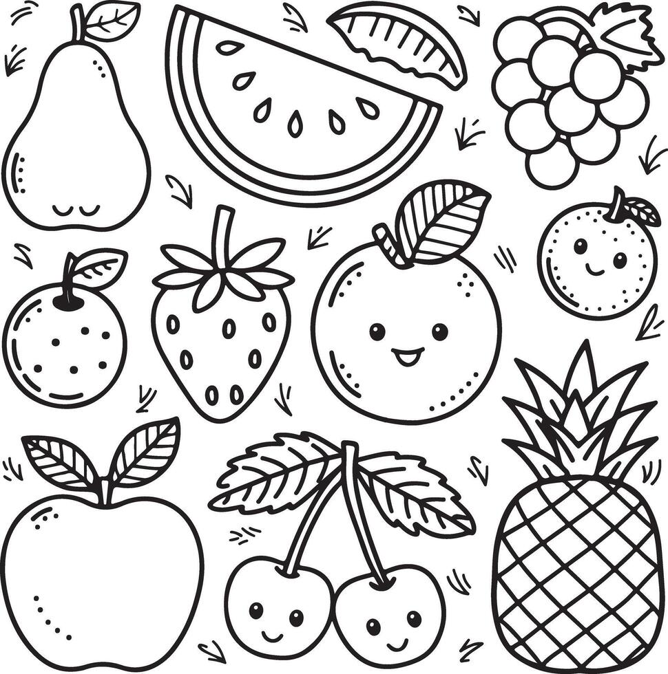 Fruits coloring page for kids colouring book page illustration vector