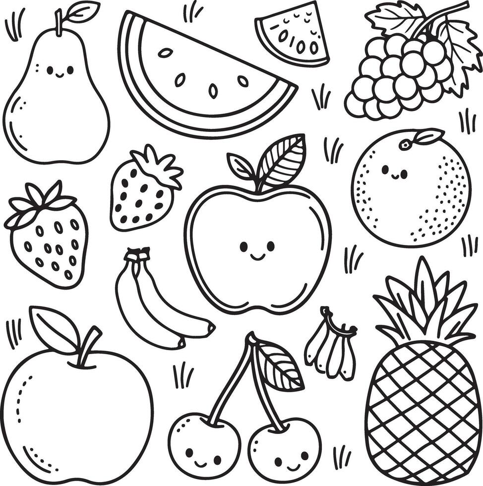 Fruits coloring page for kids colouring book page illustration vector