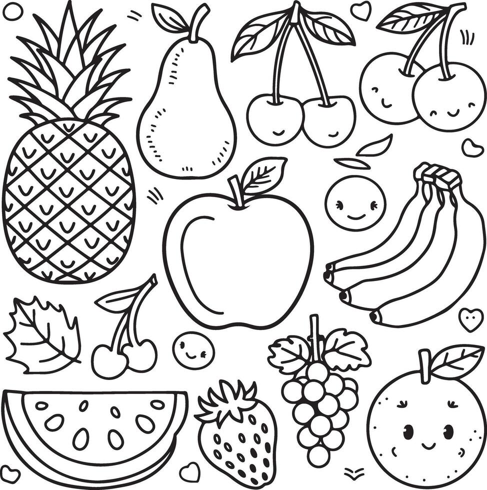 Fruits coloring page for kids colouring book page illustration vector