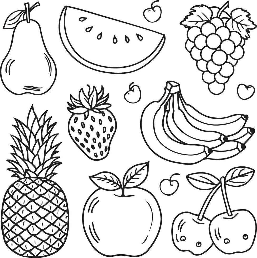 Fruits coloring page for kids colouring book page illustration vector