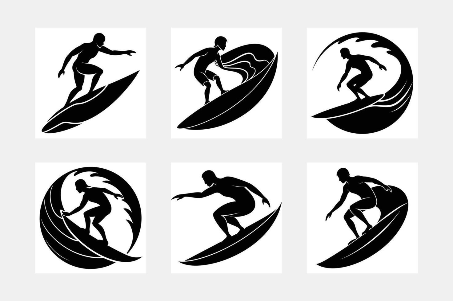 Black silhouette surfer on white background vector