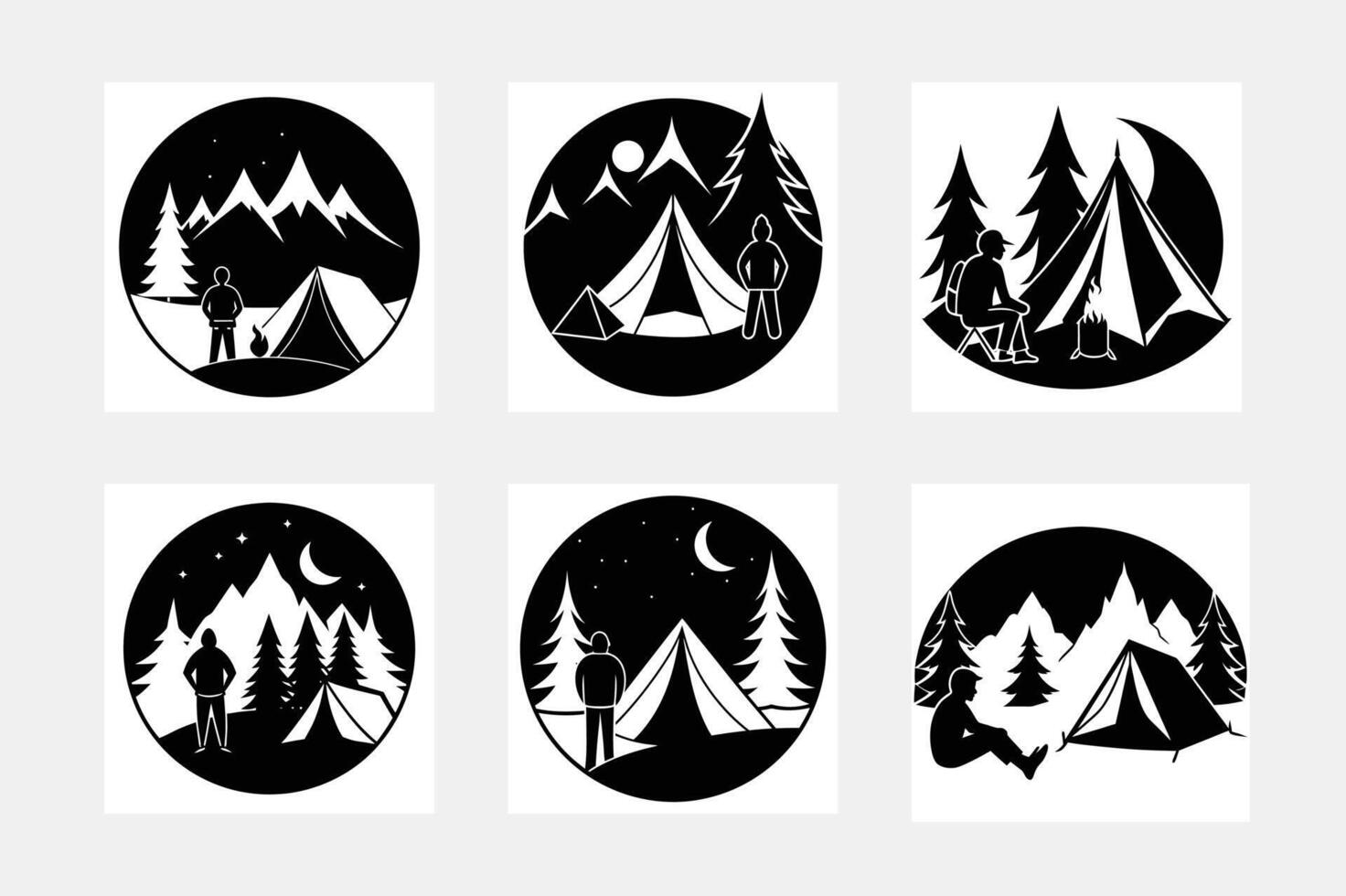 Abstract silhouette mount and climber in the circle white and black vector
