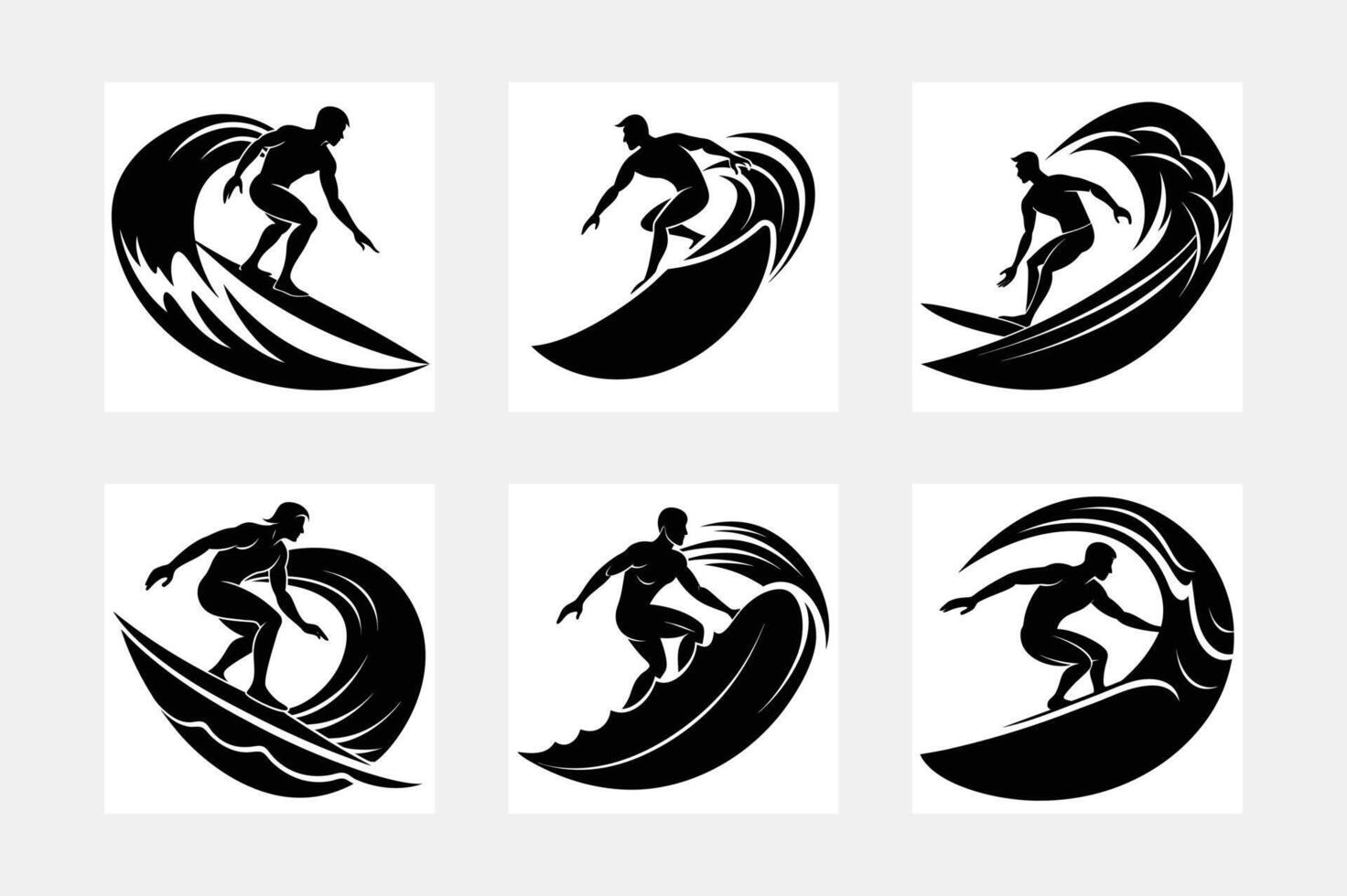 Black silhouette surfer on white background vector