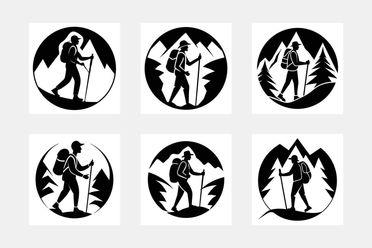 Abstract silhouette mount and climber in the circle white and black vector