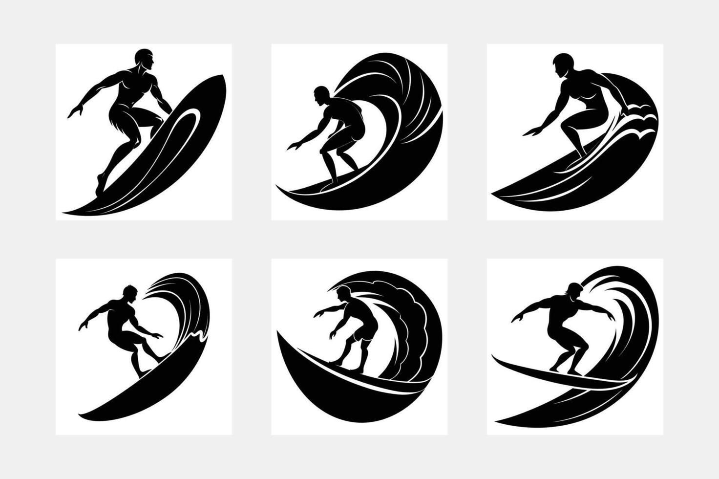 Black silhouette surfer on white background vector
