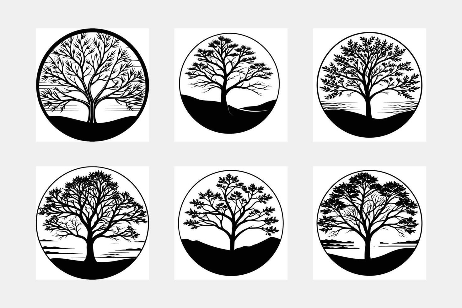 Silhouette of tree winter oak logo, hand drawn illustration vector