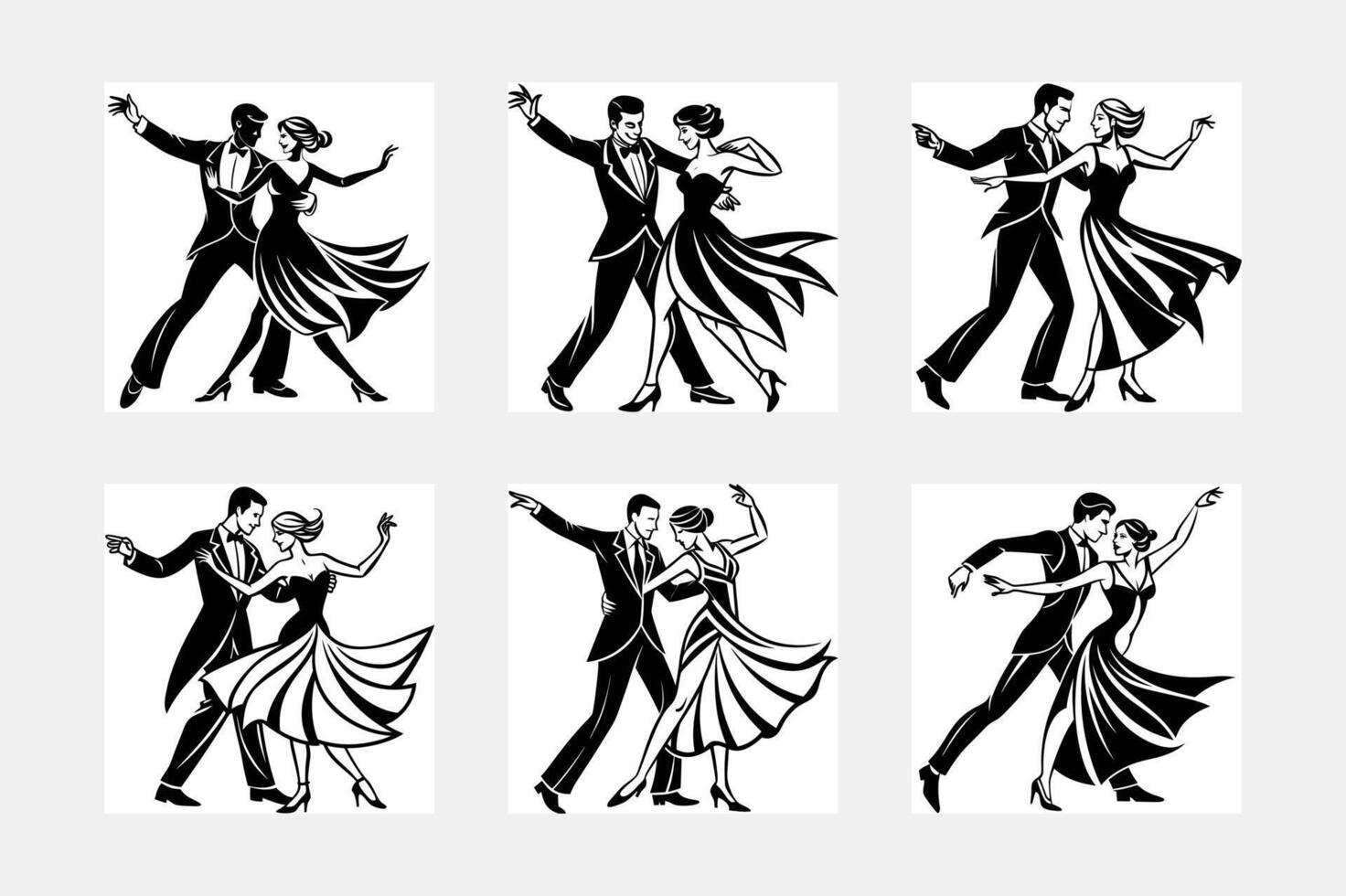 Dance couple set illustration silhouette vector