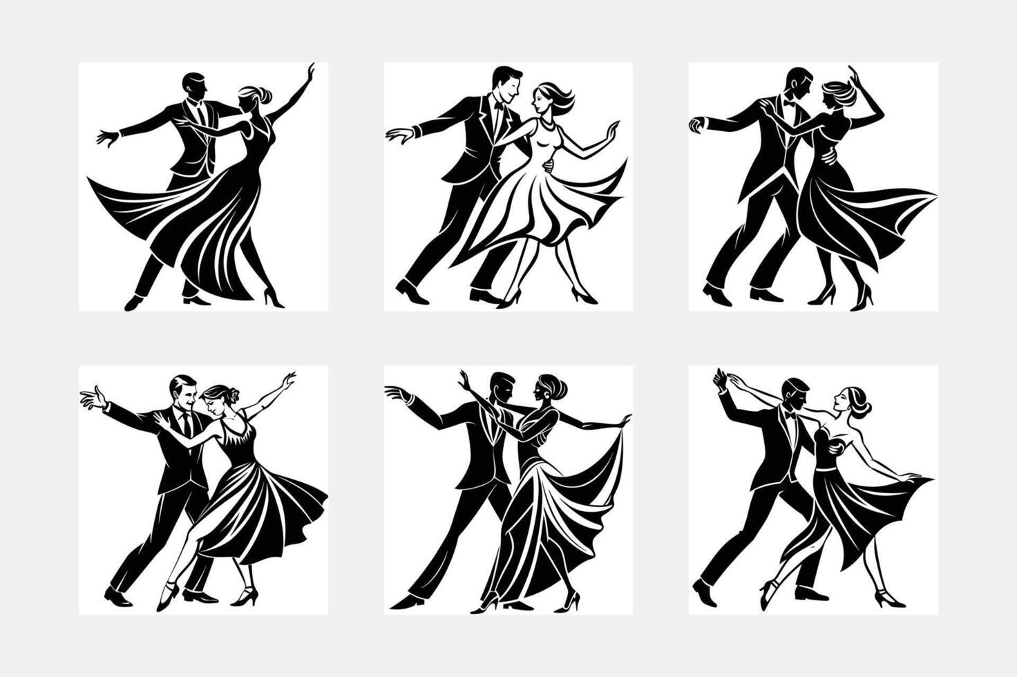 Dance couple set illustration silhouette vector