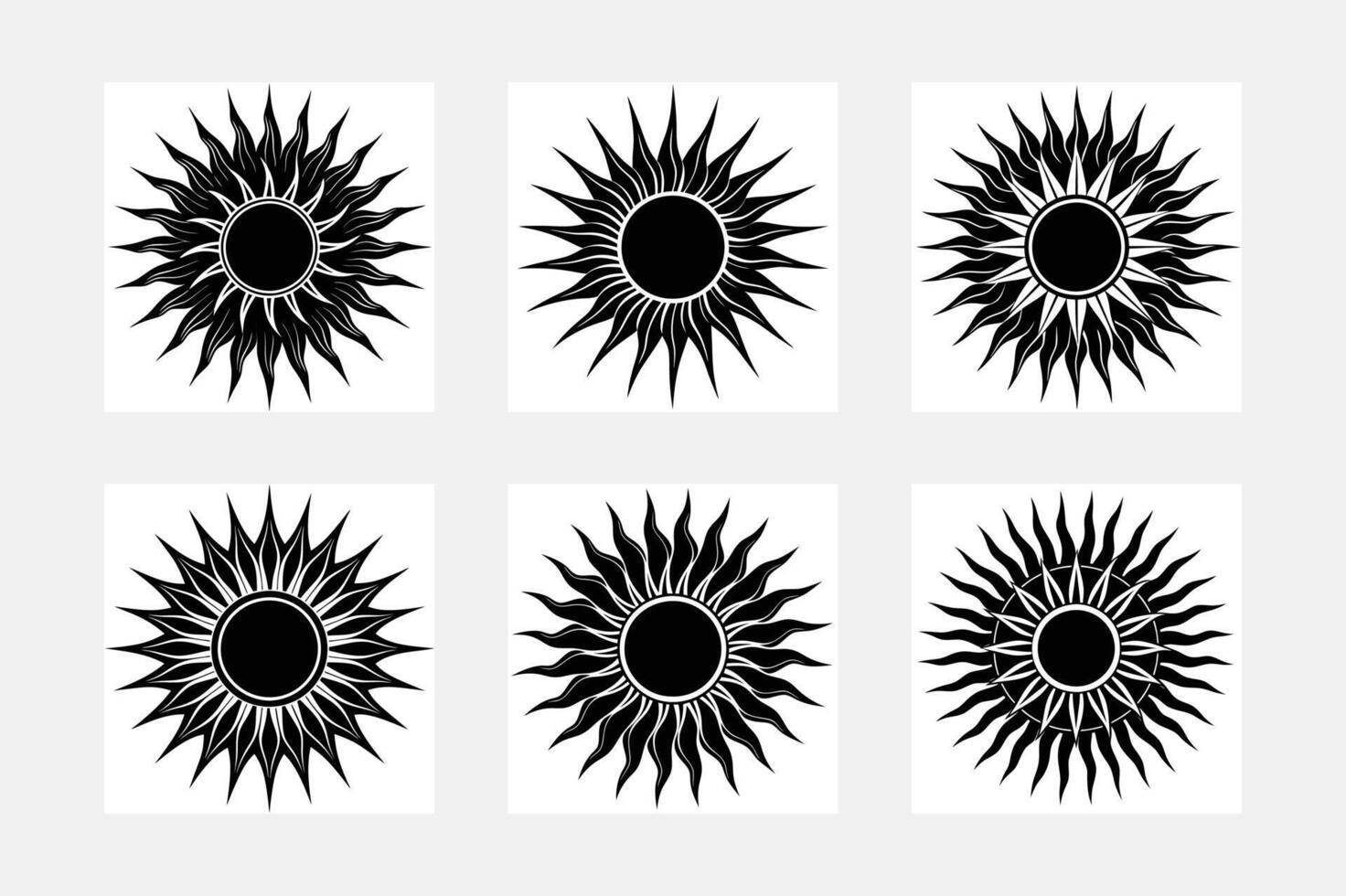 sun art, sun black and white set vector