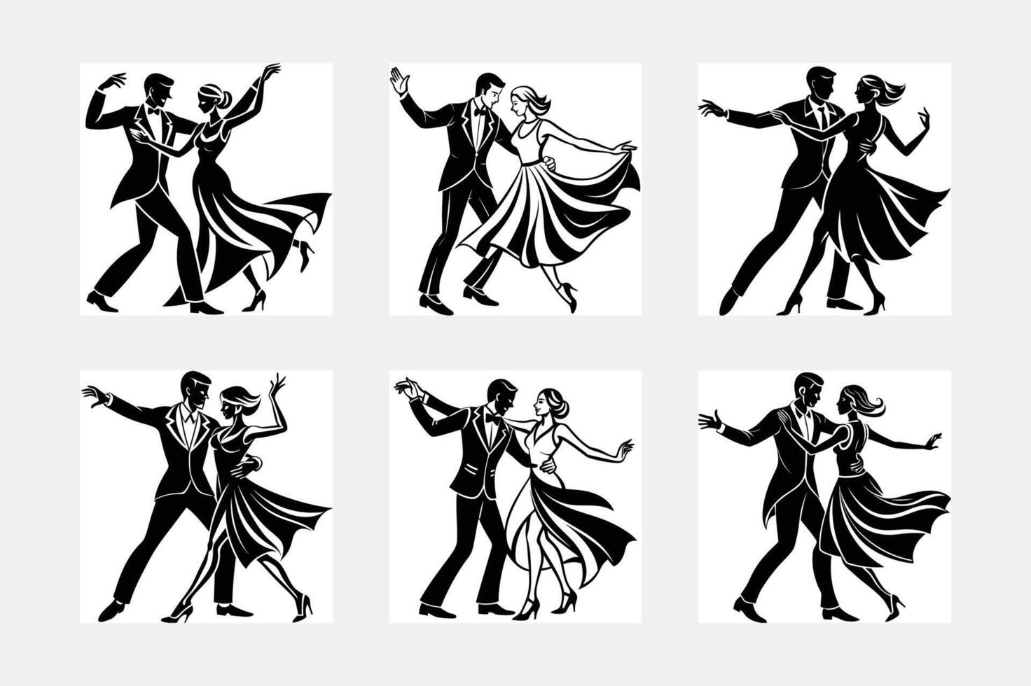 Dance couple set illustration silhouette vector
