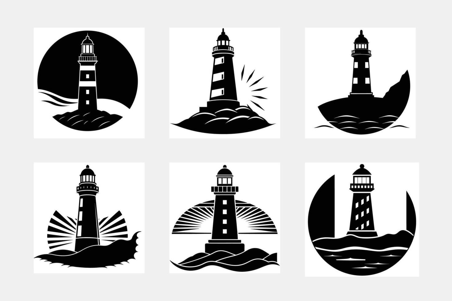 Lighthouses Silhouette Set vector