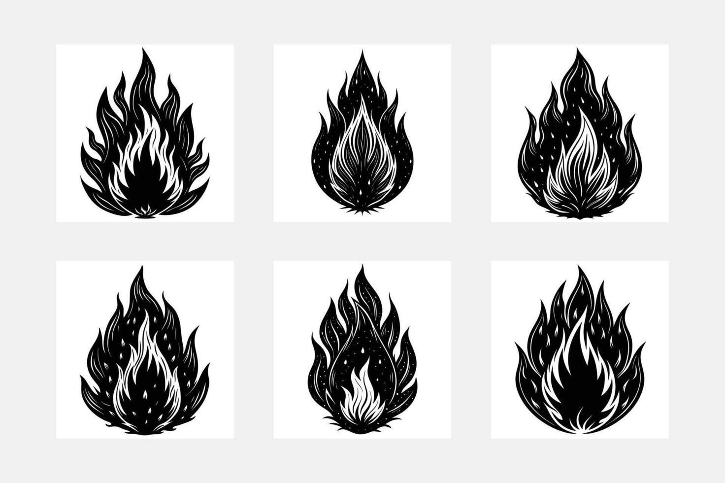 fire set logo. set of fire silhouettes with various shapes of burning coals. fire pack vector
